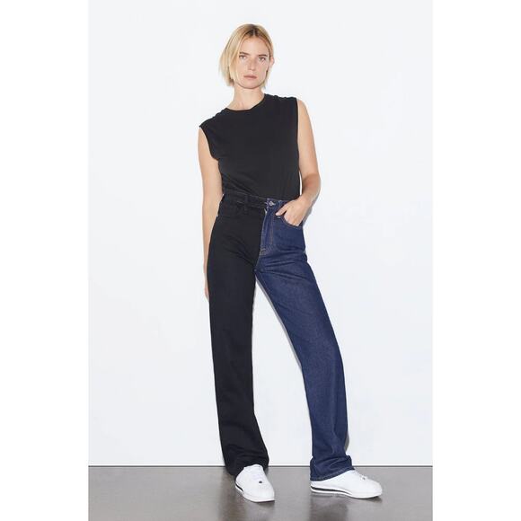 FRAME Womens Le Jane Colorblock Relaxed Jeans Size 23 Blue Black Dell Noir NWT - Picture 2 of 14